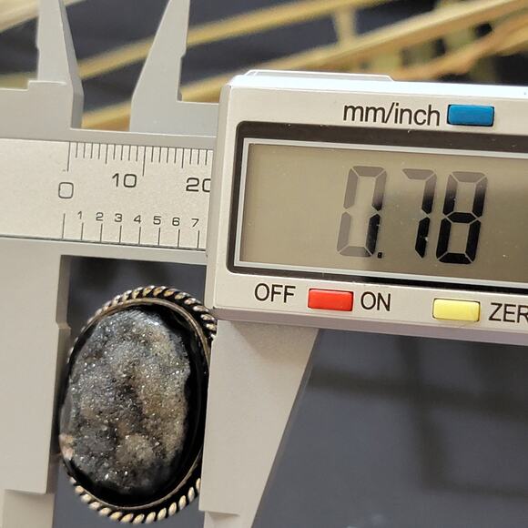 Black Druzy Quartz Statement rings, Sterling Silver Ring, Size 8 - Picture 8 of 10